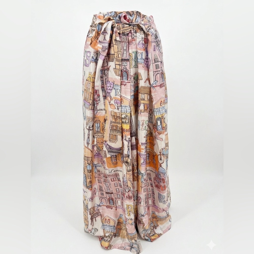 Printed Maxi Skirt with Tie Waist - Pink Multi